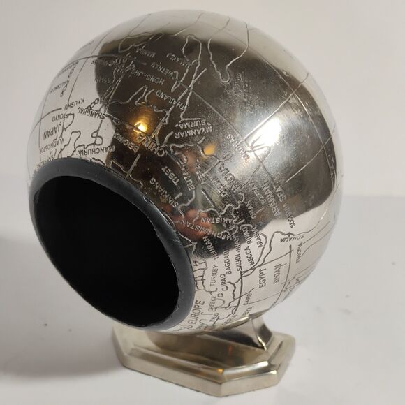 Vintage Pier 1 World Clock Art Deco Globe Retro Metal Silver Tested - Picture 9 of 16